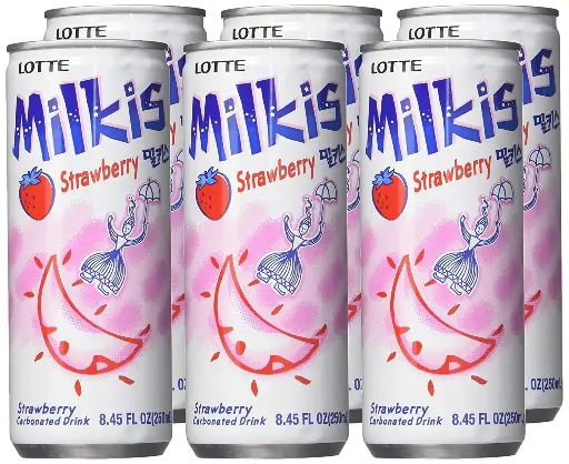 [https://www.amazon.com/-/es/Lotte-Milkis-Variety-Favor-paquete/dp/B00ZGKXEB6] Lotte Milkis Soft Soda Variety Favor (Strawberry, Pack of 6)
