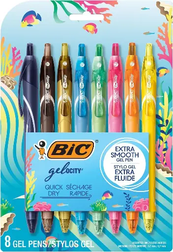 BIC Gelocity Quick Dry Ocean Themed Gel Pens, Medium Point (0.7mm), 8-Count Gel Pen Set, Colored Gel Pens 
