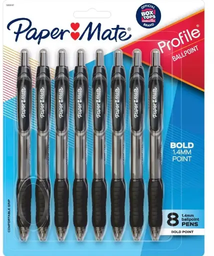 Paper Mate Profile Retractable Ballpoint Pens, Bold Point (1.4mm), Black, 8 Count
