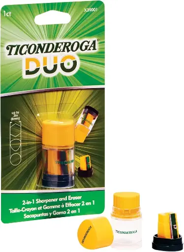 Tajador Dixon Ticonderoga Duo Sharpener/Eraser, Green and Yellow, 1 Count